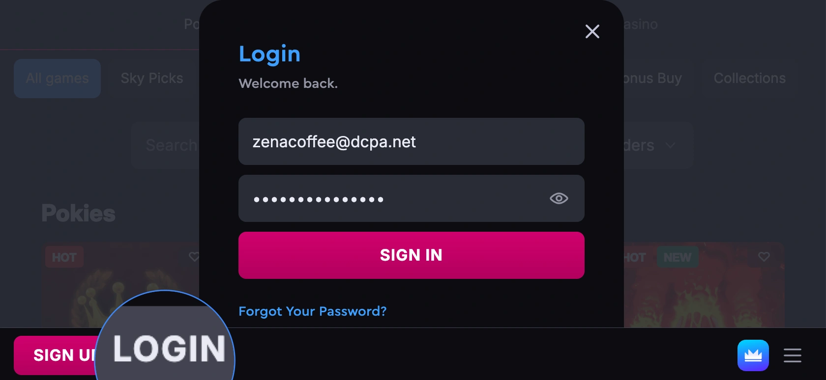 sky crown login